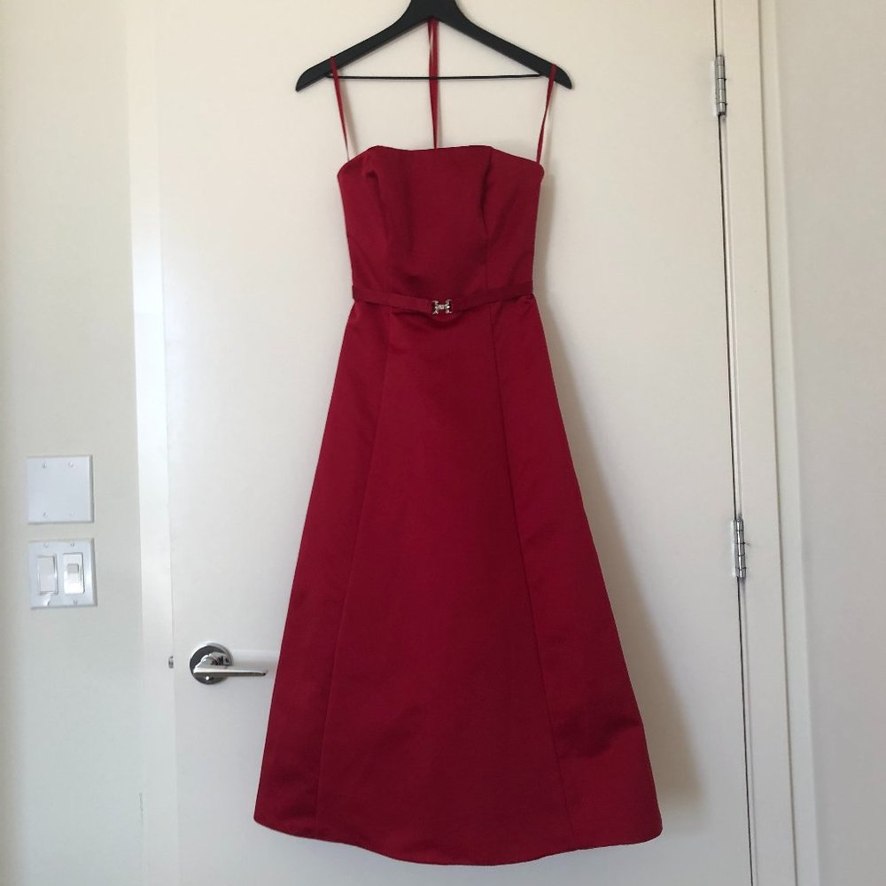 Michaelangelo Red Satiny Strapless Formal Dress